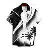 Ombre Coconut Tree Print V Neck Spaghetti Strap Dress and Roll Up Sleeve Shirt Outfit - Noir S | US 4