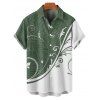 Chemise de Vacances Boutonnée Feuille Imprimée en Blocs de Couleurs Manches Courtes à Col Relevé - Vert profond S