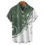 Chemise de Vacances Boutonnée Feuille Imprimée en Blocs de Couleurs Manches Courtes à Col Relevé - Vert profond L