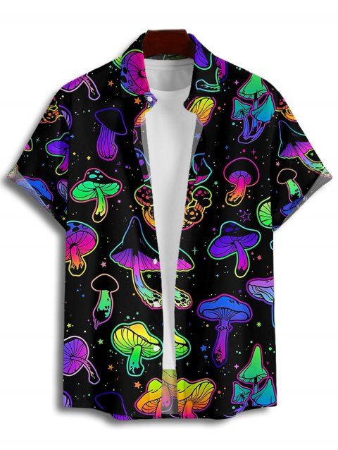 Chemise Champignon Imprimé Boutonnée à Manches Courtes à Col Relevé