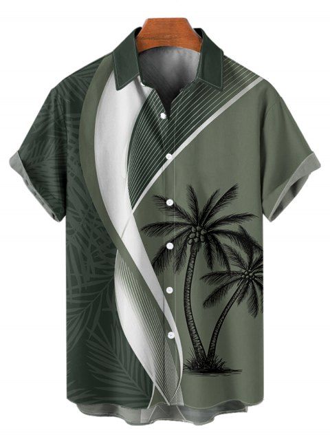 Chemise de Vacances Boutonnée Feuille de Noix de Coco Imprimée à Manches Courtes