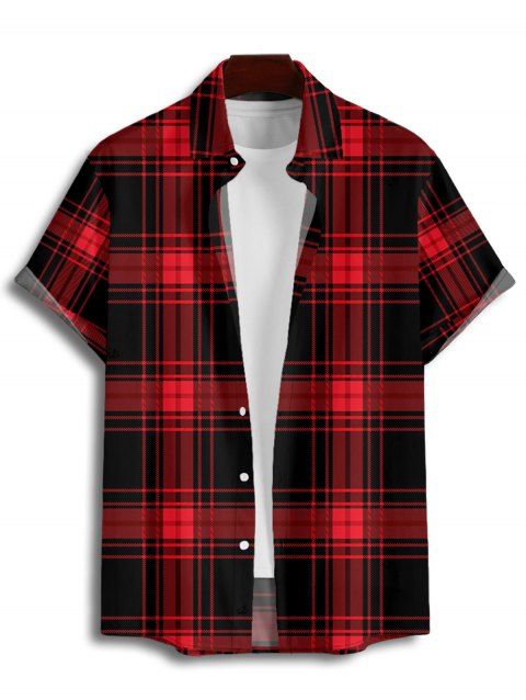 Chemise Décontractée à Carreaux Imprimé Boutonnée Manches Courtes à Col Relevé
