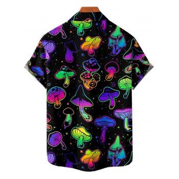 Psychedelic Mushroom Print Short Sleeve Shirt Button Up Turndown Collar Shirt 