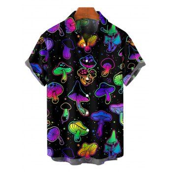 Psychedelic Mushroom Print Short Sleeve Shirt Button Up Turndown Collar Shirt 