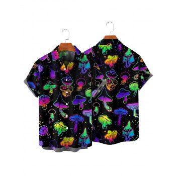 Psychedelic Mushroom Print Short Sleeve Shirt Button Up Turndown Collar Shirt