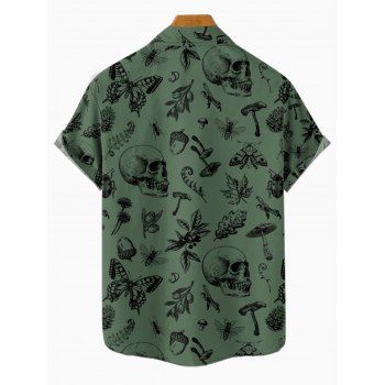 Skull Mushroon Butterfly Allover Print Short Sleeve Shirt Turndown Collar Button Up Shirt 