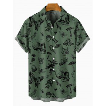 Skull Mushroon Butterfly Allover Print Short Sleeve Shirt Turndown Collar Button Up Shirt 