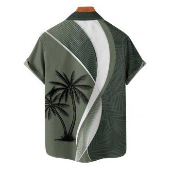 Colorblock Coconut Tree Leaf Print Spaghetti Strap Vacation Dress And Roll Up Sleeve Shirt Matching Outfit