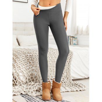 Solid Color Fleece-Lined Thermal Thickened Slim Fit Winter Leggings 