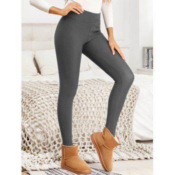 Solid Color Fleece-Lined Thermal Thickened Slim Fit Winter Leggings 