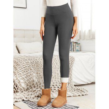 Solid Color Fleece-Lined Thermal Thickened Slim Fit Winter Leggings 
