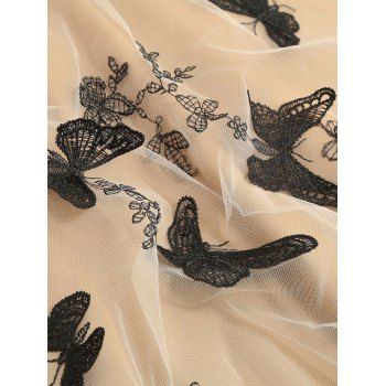 Contrast Color Off The Shoulder Vintage Dress Butterfly Flower Mesh Overlay Short Sleeve Mini Dress 