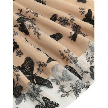 Contrast Color Off The Shoulder Vintage Dress Butterfly Flower Mesh Overlay Short Sleeve Mini Dress 