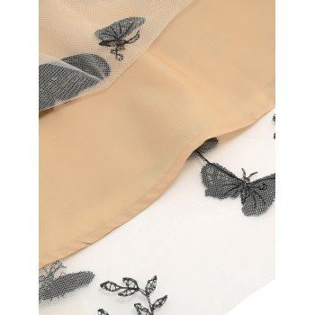 Contrast Color Off The Shoulder Vintage Dress Butterfly Flower Mesh Overlay Short Sleeve Mini Dress