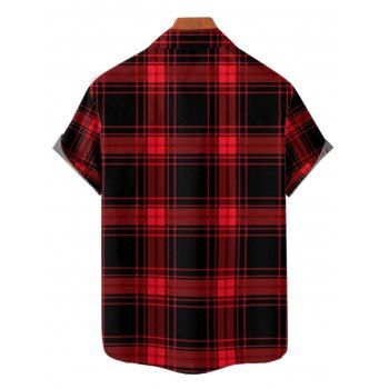 Retro Plaid Print Lace Up Half Zipper Buckle Strap Mini Dress And Short Sleeve Shirt Matching Outfit