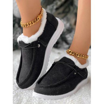 Fur-Lined Lace-Up Canvas Shoes Flat Winter Warm Snow Boots