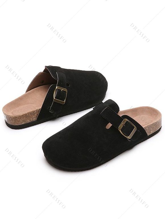 Slip On Summer Mules Round Toe Backless Sandals Casual Lazy Shoes - Noir EU 36