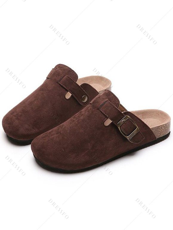 Slip On Summer Mules Round Toe Backless Sandals Casual Lazy Shoes - DEEP COFFEE EU 42