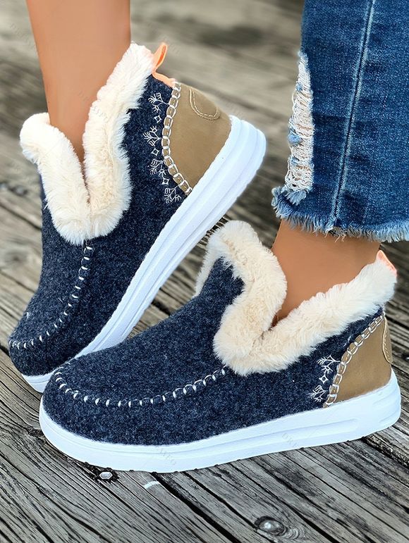 Contrast Winter Slippers Thickened Warm Cozy Snow Boots - Bleu EU 36