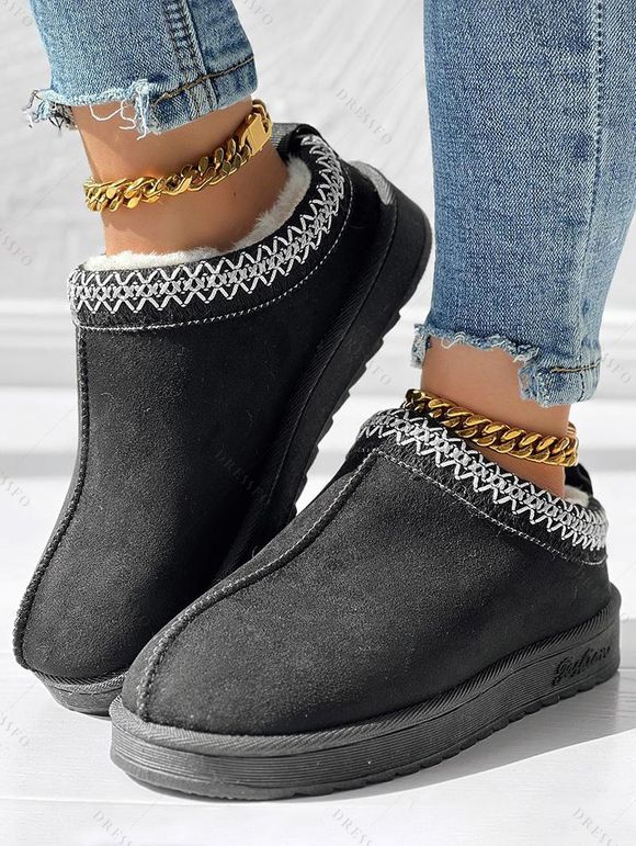 Slip-On Suede Winter Flat Snow Boots Women's Thick-Soled Warm Fur-Lined Shoes - Noir EU 36