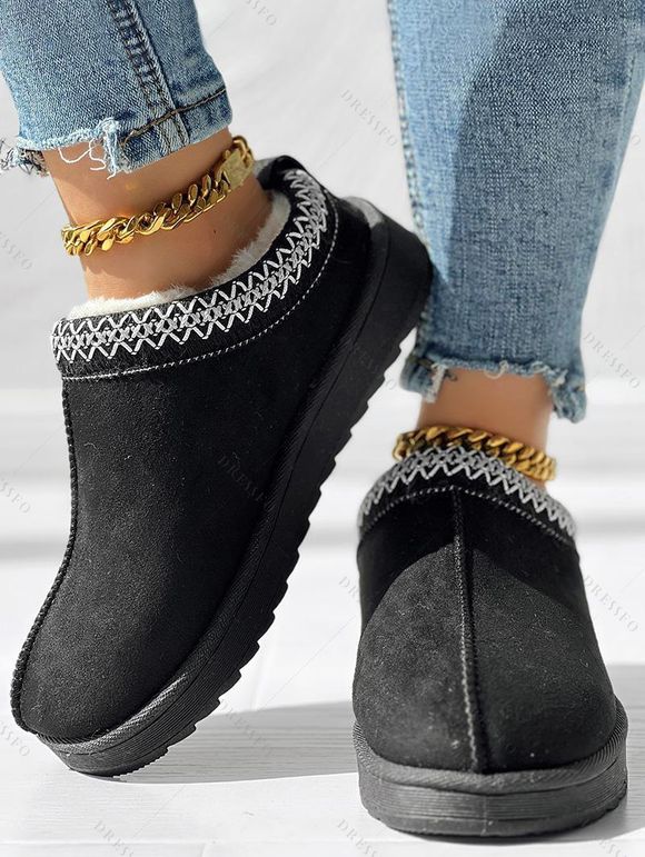 Slip-On Suede Winter Flat Snow Boots Women's Thick-Soled Warm Fur-Lined Shoes - Noir EU 40