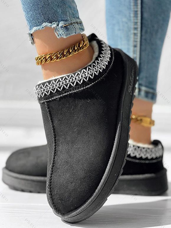Slip-On Suede Winter Flat Snow Boots Women's Thick-Soled Warm Fur-Lined Shoes - Noir EU 40