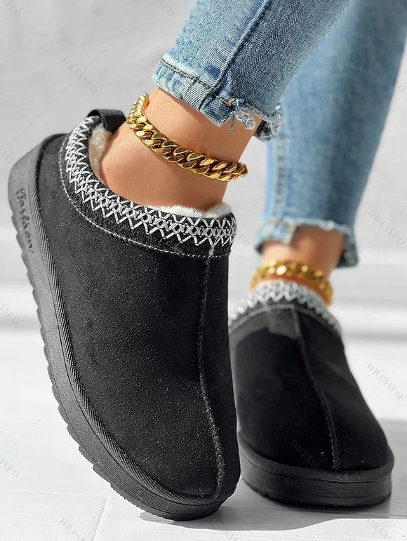 Slip-On Suede Winter Flat Snow Boots Women's Thick-Soled Warm Fur-Lined Shoes - Noir EU 40