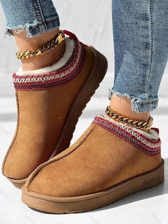 Slip-On Suede Winter Flat Snow Boots Women's Thick-Soled Warm Fur-Lined Shoes - café EU 43