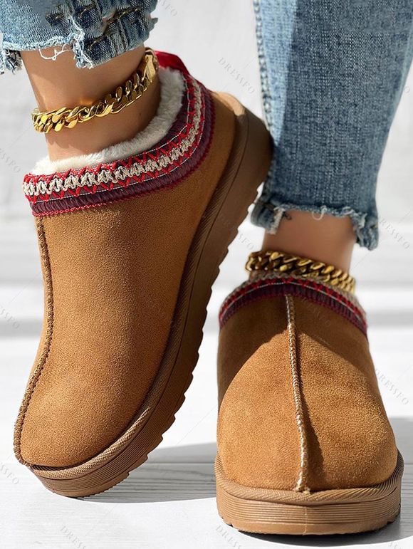 Slip-On Suede Winter Flat Snow Boots Women's Thick-Soled Warm Fur-Lined Shoes - café EU 43