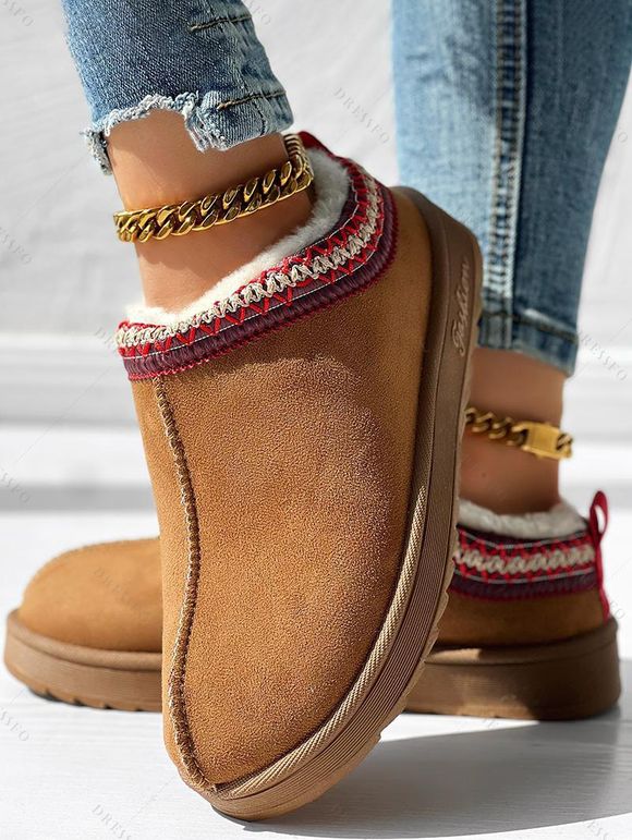 Slip-On Suede Winter Flat Snow Boots Women's Thick-Soled Warm Fur-Lined Shoes - café EU 43