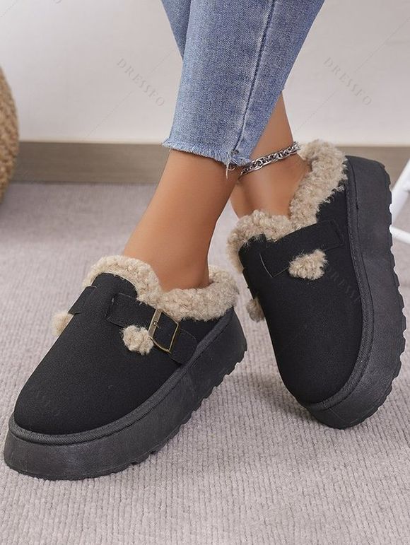 Winter Thick-Soled Buckle Strap Warm Slippers - Noir EU 42