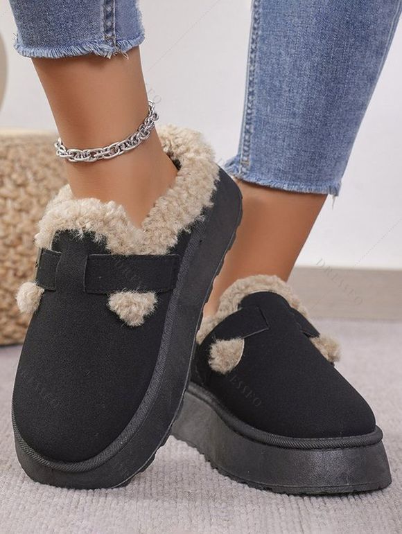 Winter Thick-Soled Buckle Strap Warm Slippers - Noir EU 42