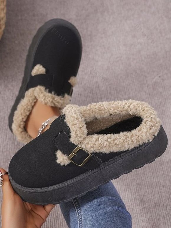 Winter Thick-Soled Buckle Strap Warm Slippers - Noir EU 42