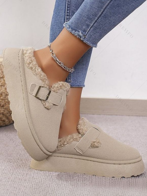 Winter Thick-Soled Buckle Strap Warm Slippers - Blanc de Crème EU 42