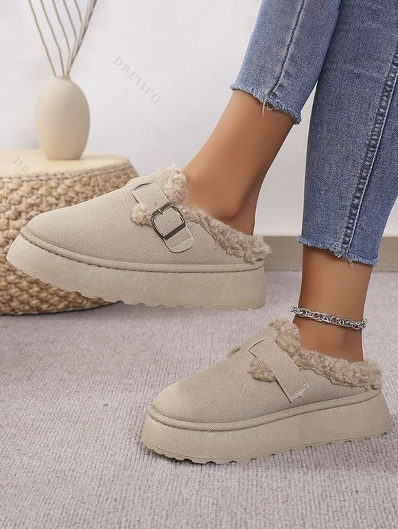 Winter Thick-Soled Buckle Strap Warm Slippers - Blanc de Crème EU 42