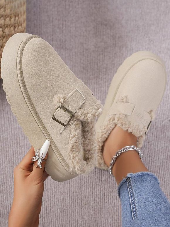 Winter Thick-Soled Buckle Strap Warm Slippers - Blanc de Crème EU 42