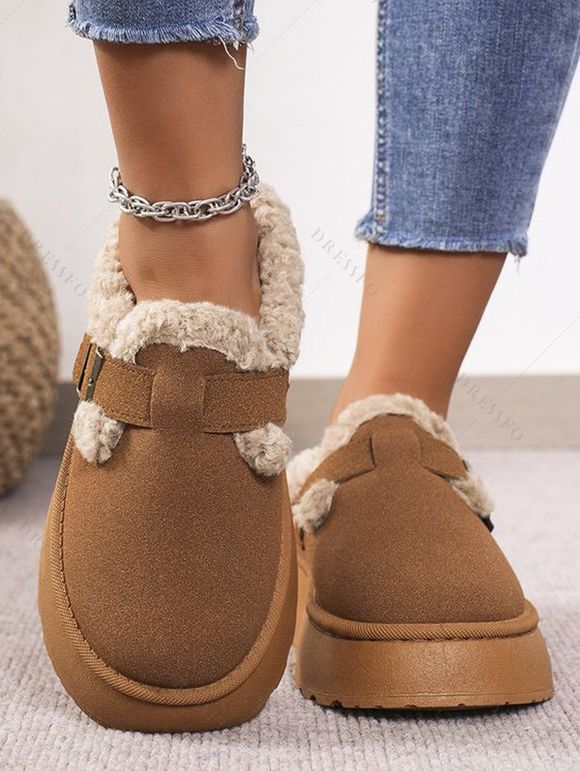 Winter Thick-Soled Buckle Strap Warm Slippers - café EU 42