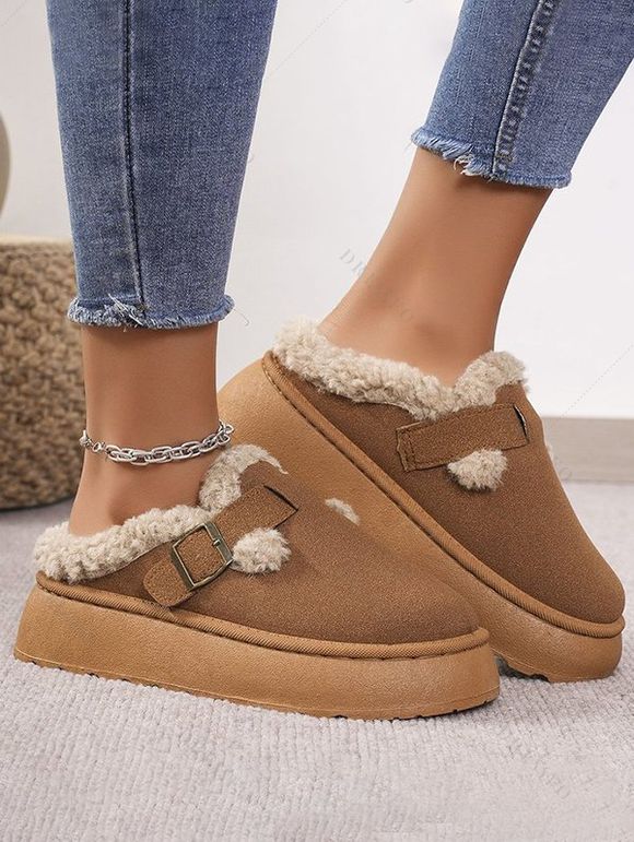 Winter Thick-Soled Buckle Strap Warm Slippers - café EU 38