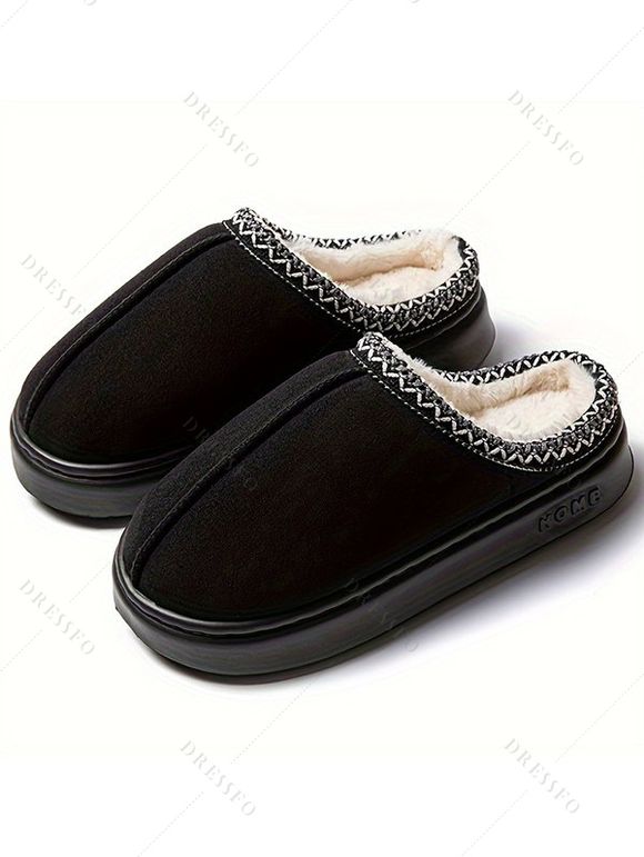 Ethnic Style Fleece-Lined Thick-Soled Winter Fashion Slippers - Noir EU (44-45)