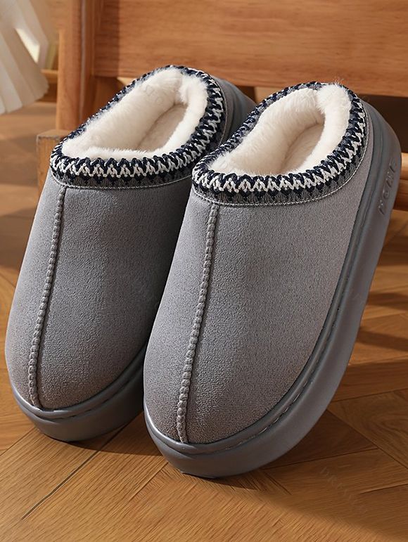 Ethnic Style Fleece-Lined Thick-Soled Winter Fashion Slippers - Gris EU (44-45)