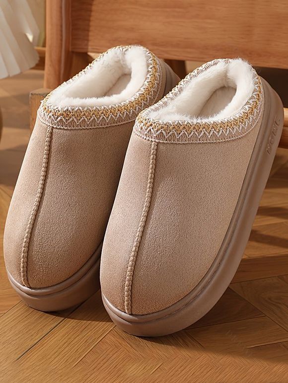 Ethnic Style Fleece-Lined Thick-Soled Winter Fashion Slippers - café lumière EU (42-43)