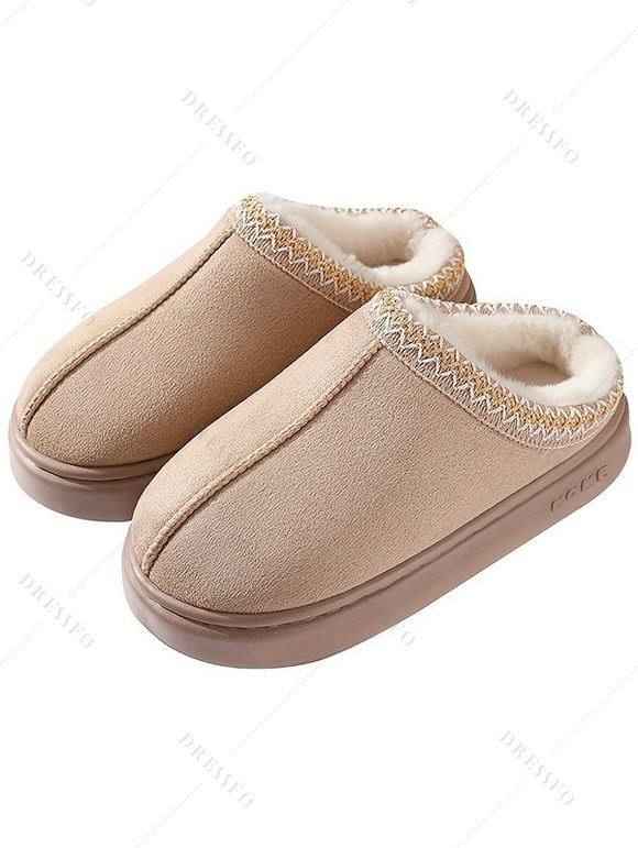 Ethnic Style Fleece-Lined Thick-Soled Winter Fashion Slippers - café lumière EU (42-43)