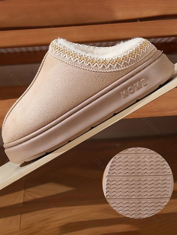 Ethnic Style Fleece-Lined Thick-Soled Winter Fashion Slippers - café lumière EU (42-43)