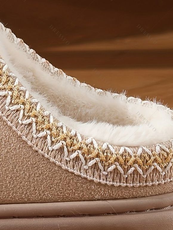 Ethnic Style Fleece-Lined Thick-Soled Winter Fashion Slippers - café lumière EU (42-43)