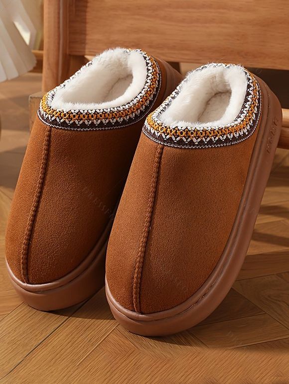 Ethnic Style Fleece-Lined Thick-Soled Winter Fashion Slippers - café EU (42-43)