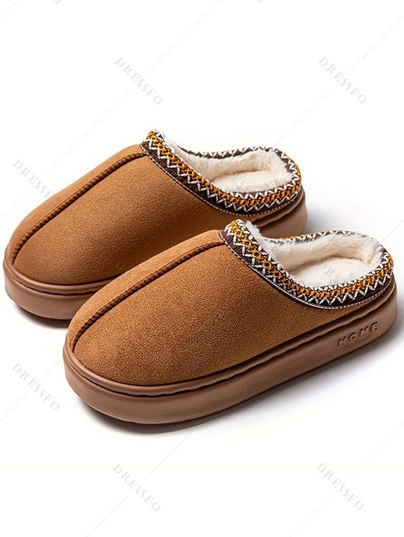 Ethnic Style Fleece-Lined Thick-Soled Winter Fashion Slippers - café EU (42-43)