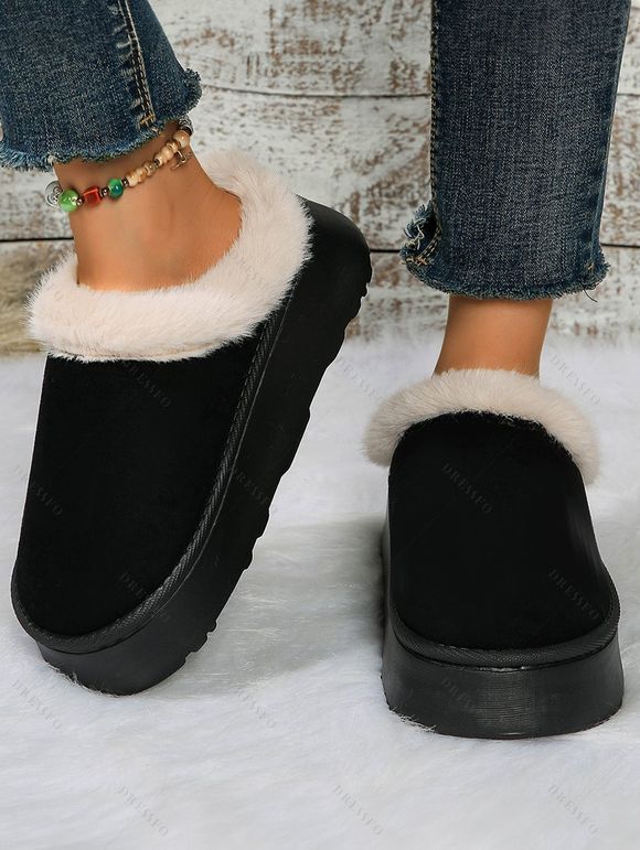 Furry Trim Thick-Soled Cotton Warm Winter Slippers - Noir EU (40-41)