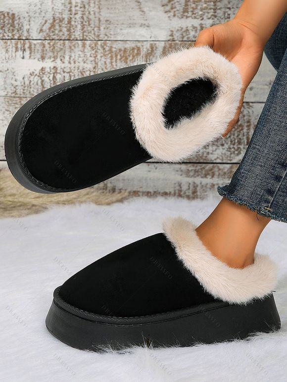 Furry Trim Thick-Soled Cotton Warm Winter Slippers - Noir EU (40-41)