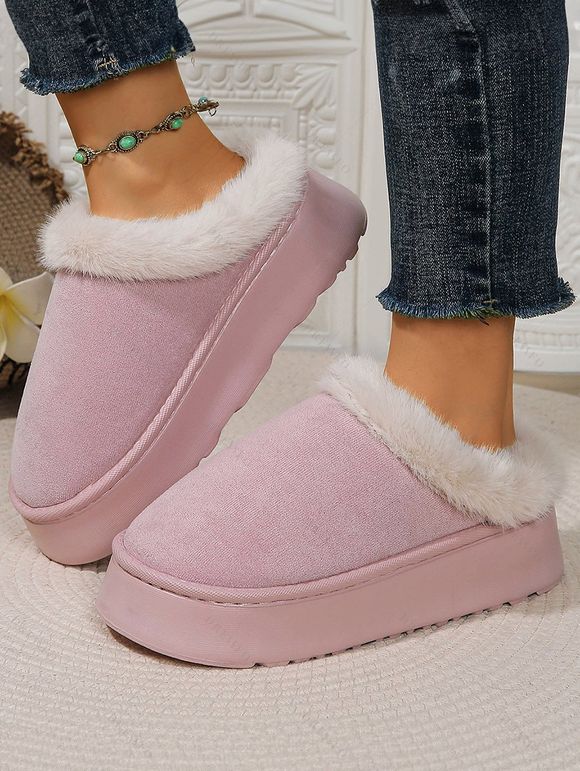 Furry Trim Thick-Soled Cotton Warm Winter Slippers - Rose clair EU (40-41)