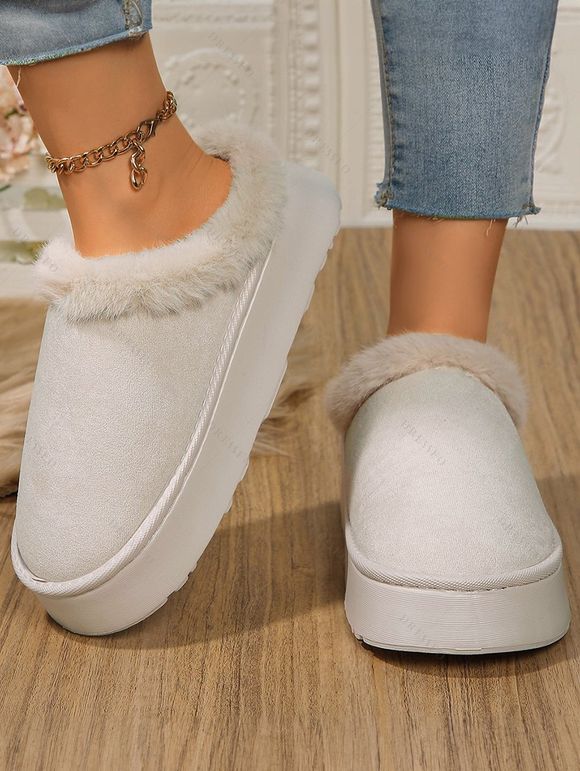 Furry Trim Thick-Soled Cotton Warm Winter Slippers - Blanc EU (40-41)